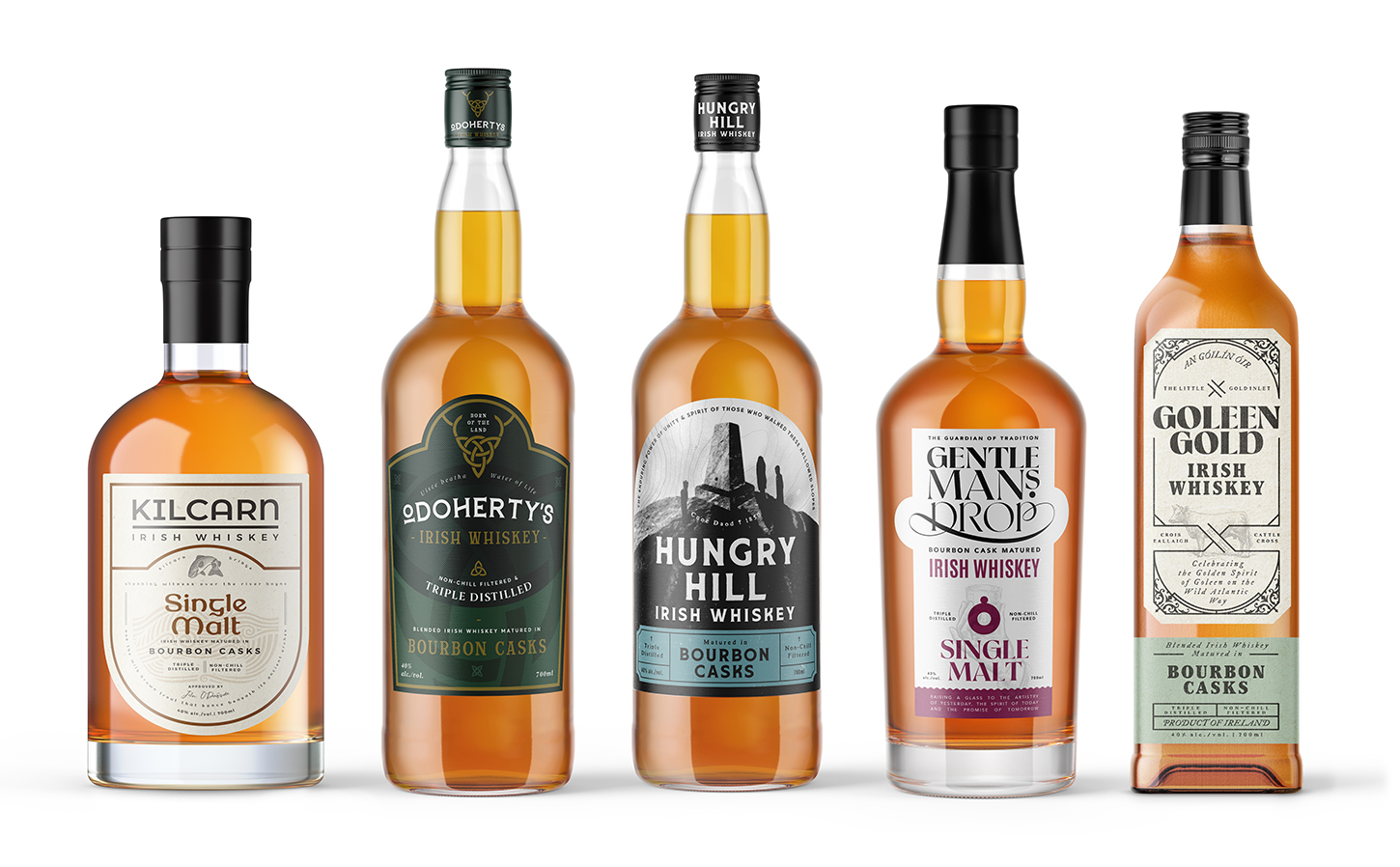 A range of whiskey bottles on display